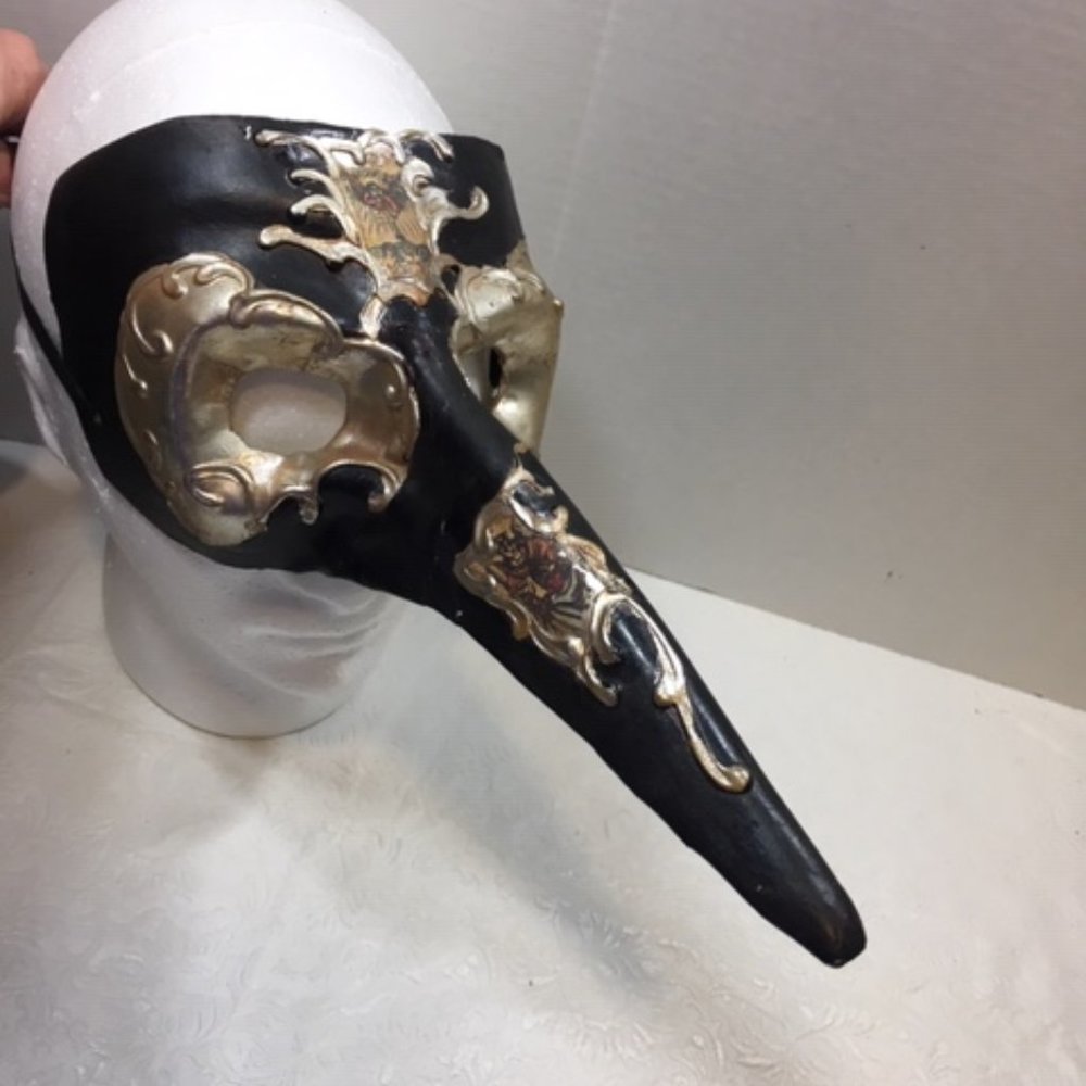 Unique Carnival Venetian Mask Doctor of The Plague w/Gold Embellishment & Pics